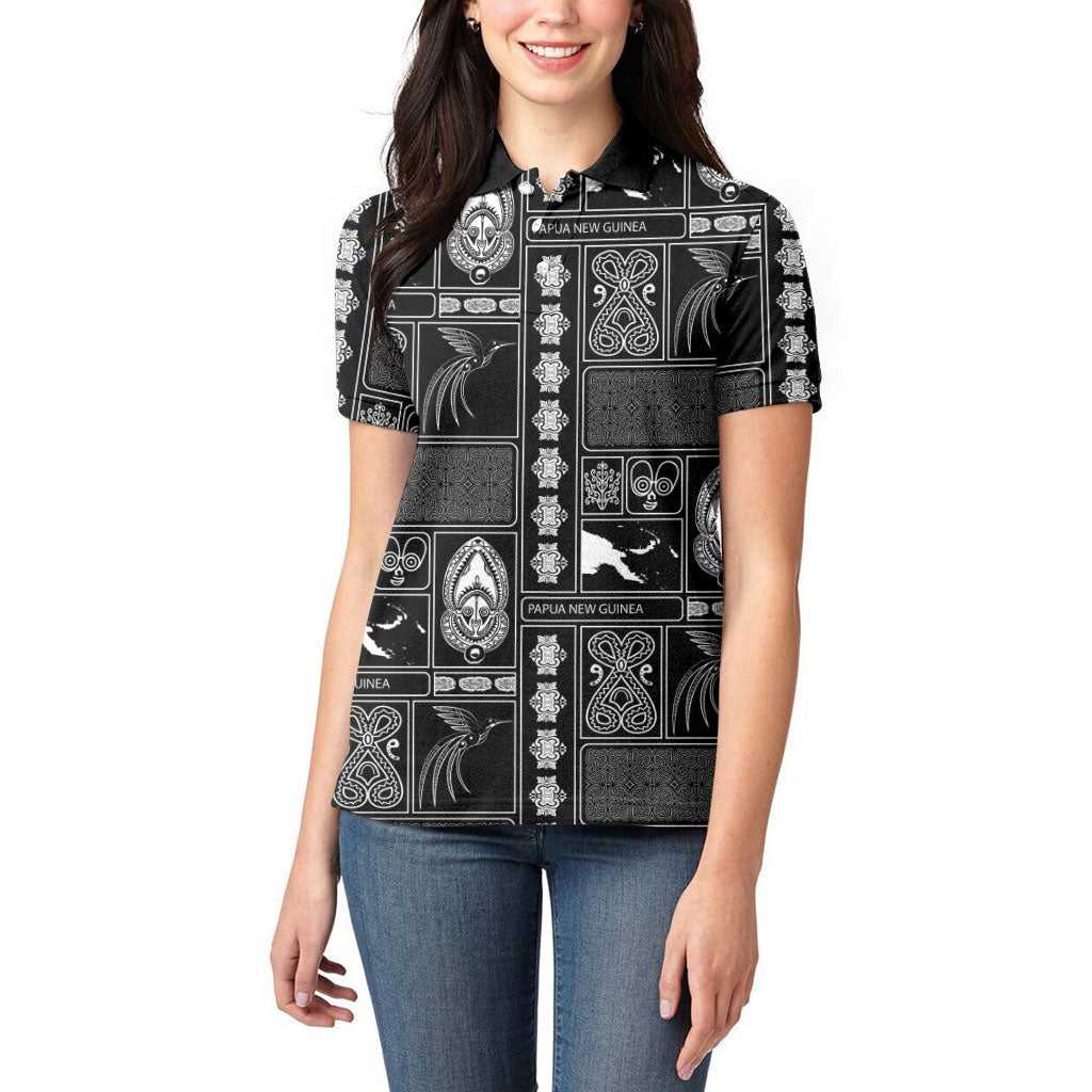Papua New Guinea Heritage Motif Women Polo Shirt Black Version
