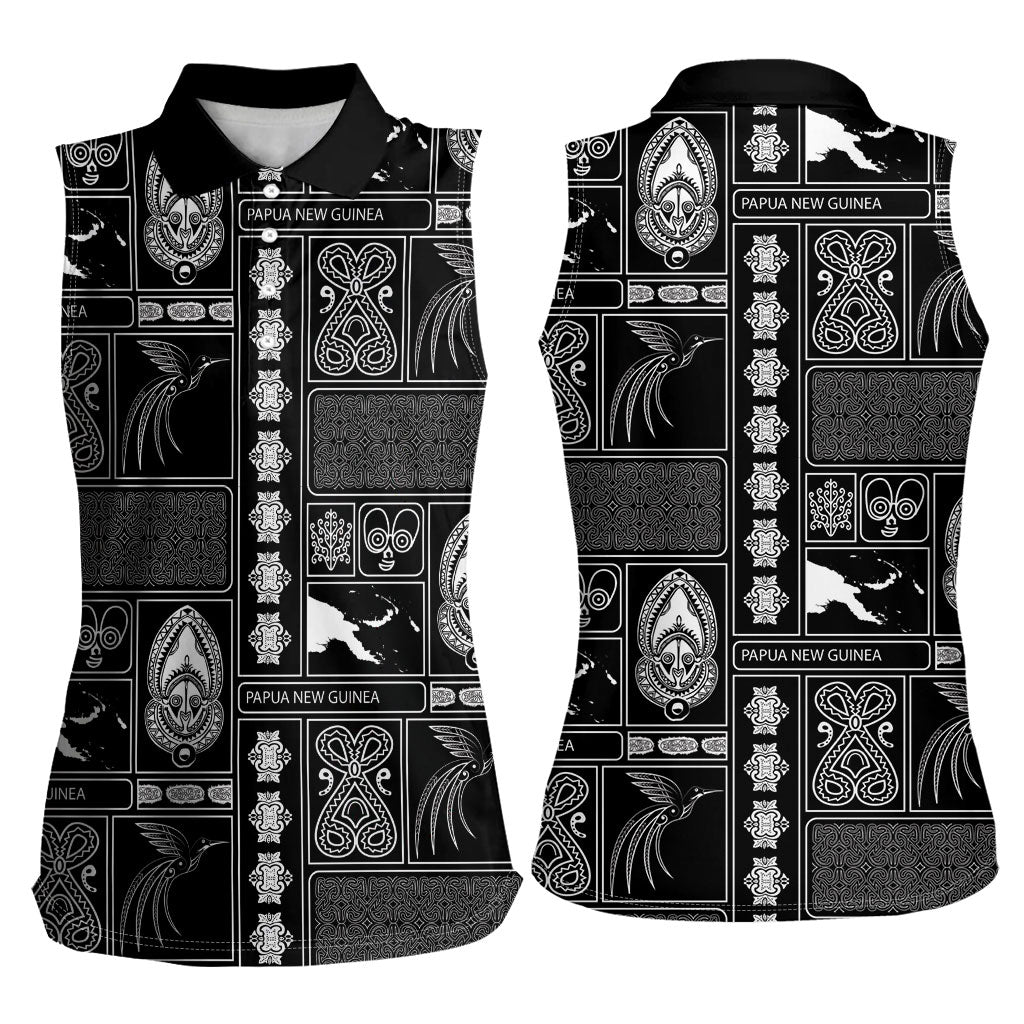 Papua New Guinea Heritage Motif Women Sleeveless Polo Shirt Black Version