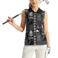 Papua New Guinea Heritage Motif Women Sleeveless Polo Shirt Black Version