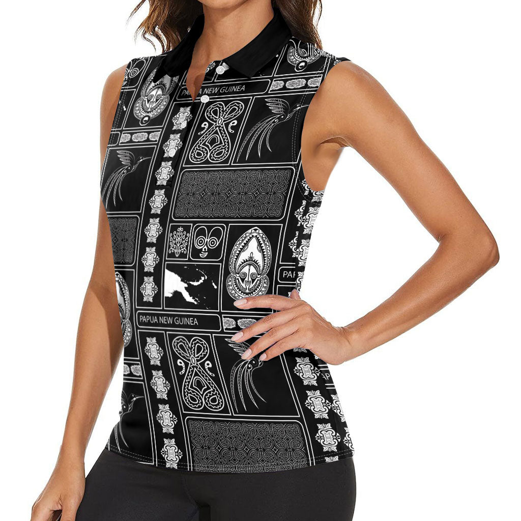 Papua New Guinea Heritage Motif Women Sleeveless Polo Shirt Black Version