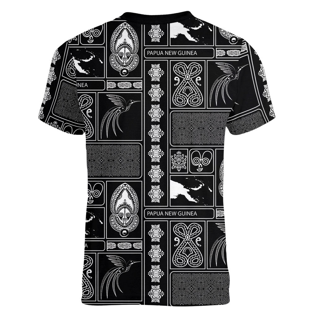 Papua New Guinea Heritage Motif Women V-Neck T-Shirt Black Version