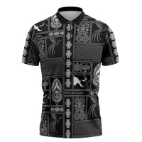 Papua New Guinea Heritage Motif Zipper Polo Shirt Black Version