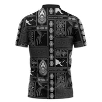 Papua New Guinea Heritage Motif Zipper Polo Shirt Black Version