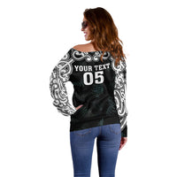 Custom New Zealand Fern Women Rugby Off Shoulder Sweater Maori Pattern