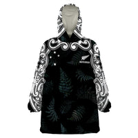 Custom New Zealand Fern Women Rugby Wearable Blanket Hoodie Maori Pattern