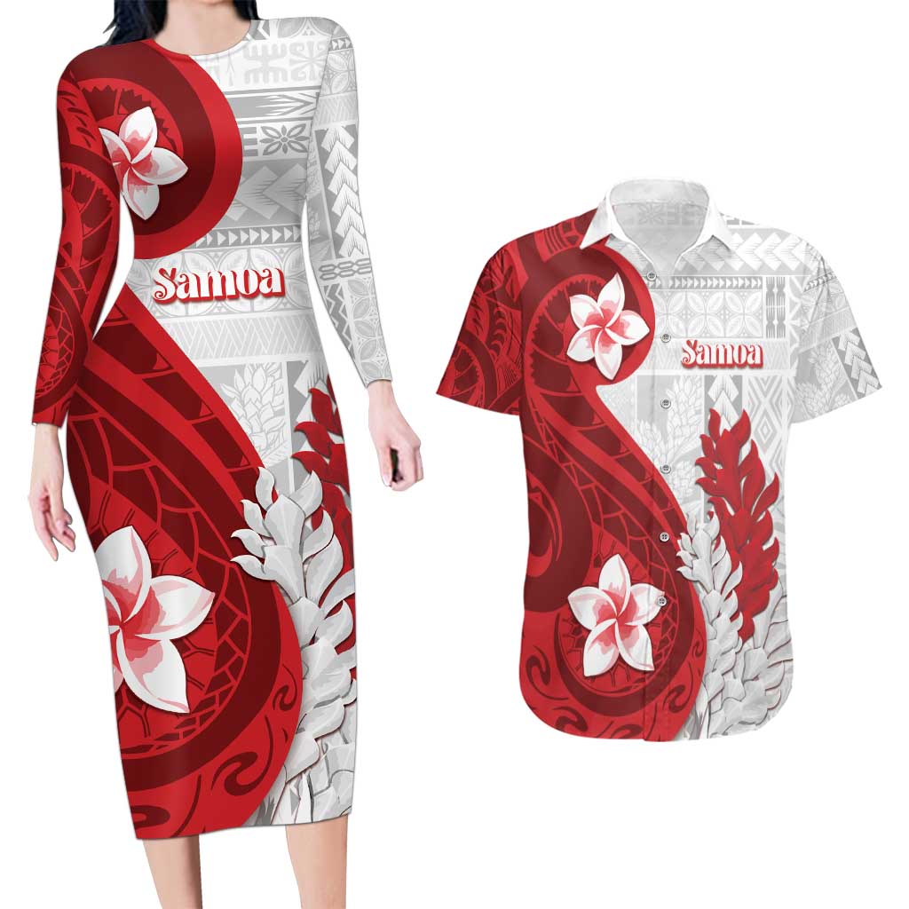 Samoa Teuila 2024 Couples Matching Long Sleeve Bodycon Dress and Hawaiian Shirt Samoan Siapo Pattern Red Version LT05 Red - Polynesian Pride
