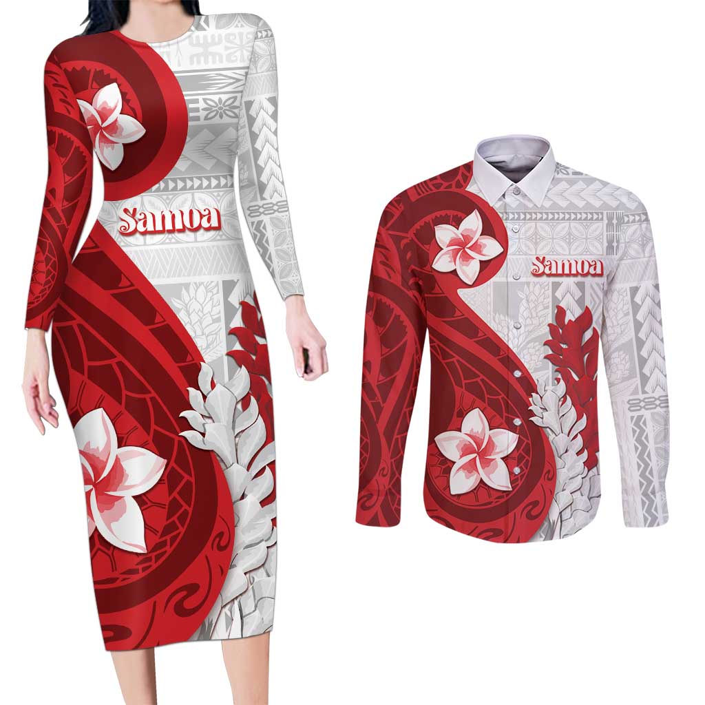 Samoa Teuila 2024 Couples Matching Long Sleeve Bodycon Dress and Long Sleeve Button Shirt Samoan Siapo Pattern Red Version LT05 Red - Polynesian Pride