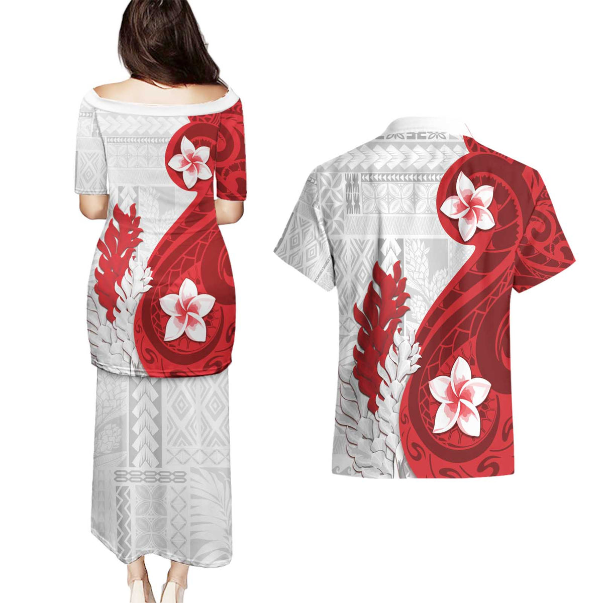 Samoa Teuila 2024 Couples Matching Puletasi and Hawaiian Shirt Samoan Siapo Pattern Red Version LT05 - Polynesian Pride