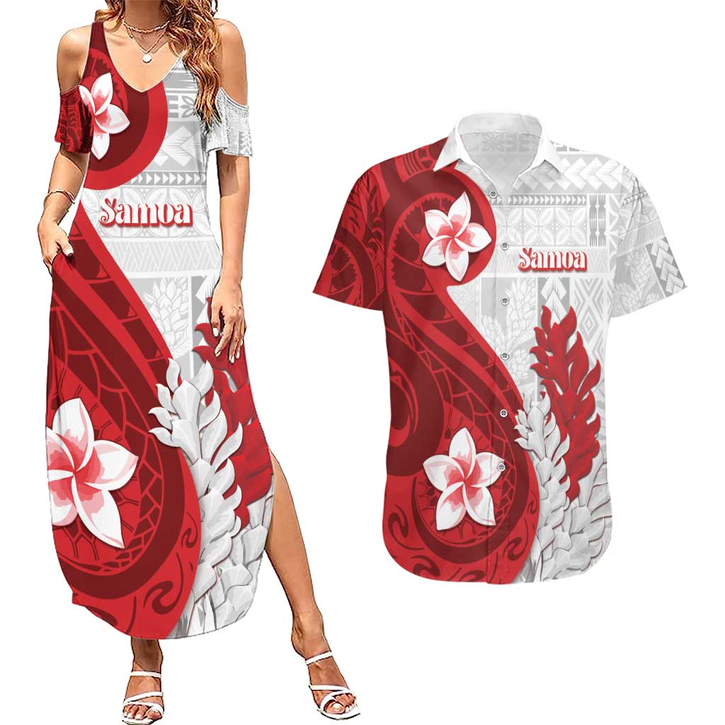 Samoa Teuila 2024 Couples Matching Summer Maxi Dress and Hawaiian Shirt Samoan Siapo Pattern Red Version LT05 Red - Polynesian Pride