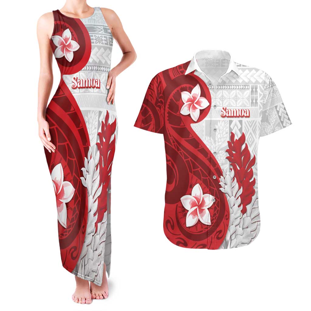 Samoa Teuila 2024 Couples Matching Tank Maxi Dress and Hawaiian Shirt Samoan Siapo Pattern Red Version LT05 Red - Polynesian Pride