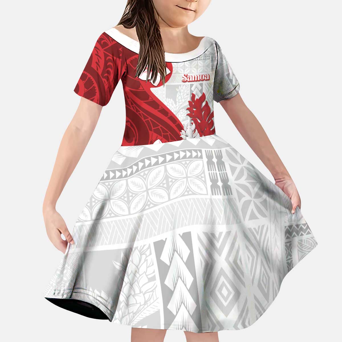Samoa Teuila 2024 Kid Short Sleeve Dress Samoan Siapo Pattern Red Version LT05 KID Red - Polynesian Pride