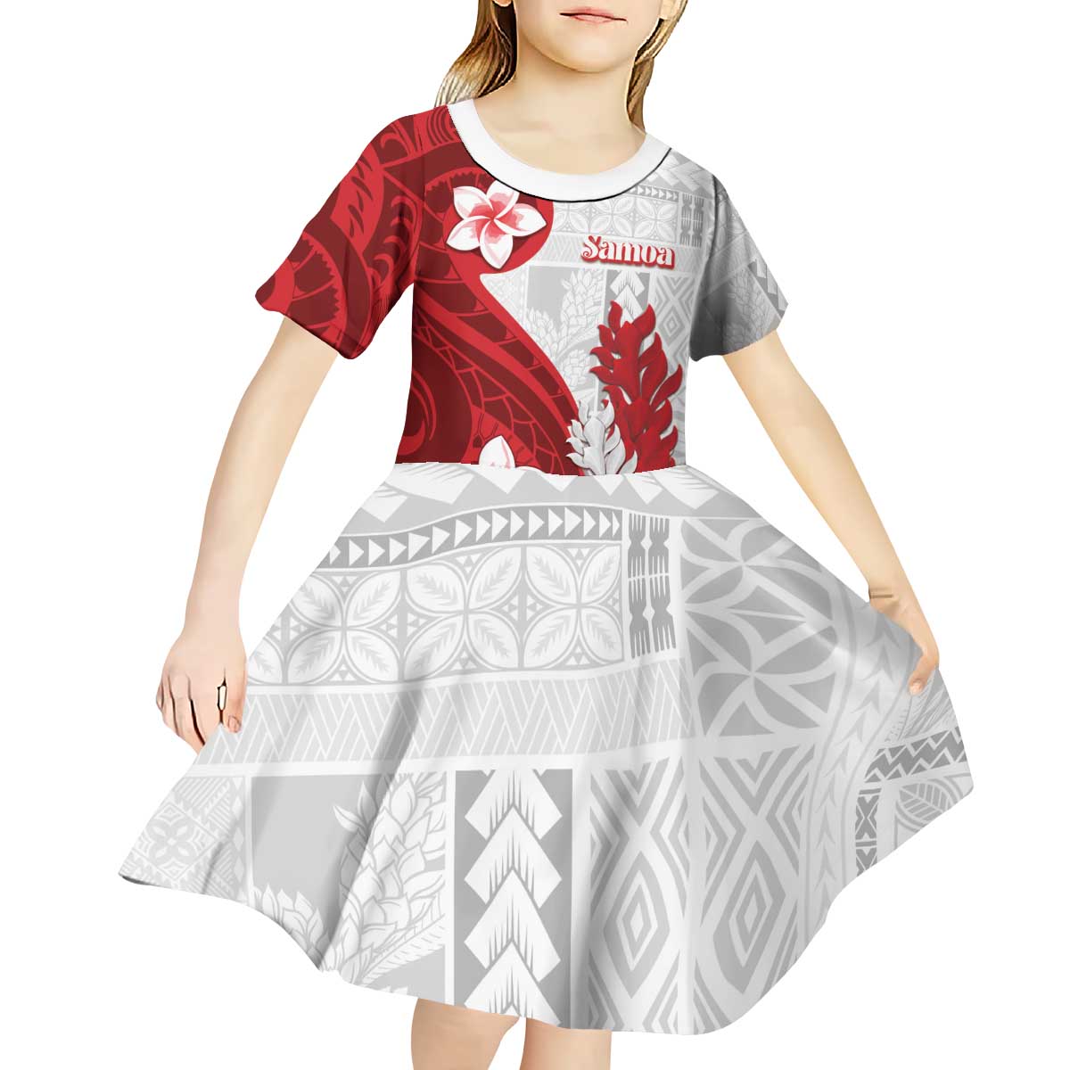 Samoa Teuila 2024 Kid Short Sleeve Dress Samoan Siapo Pattern Red Version LT05 - Polynesian Pride