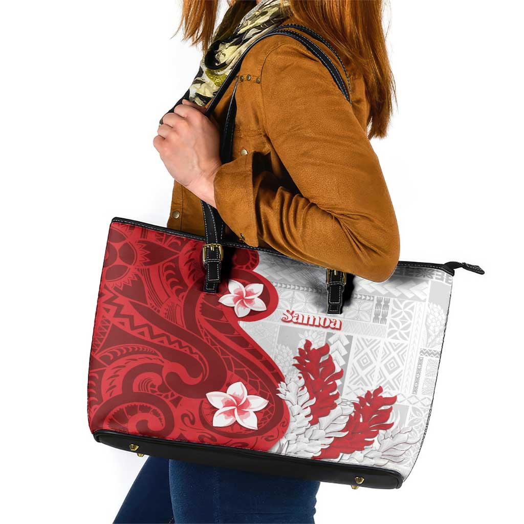 Samoa Teuila 2024 Leather Tote Bag Samoan Siapo Pattern Red Version LT05 Red - Polynesian Pride