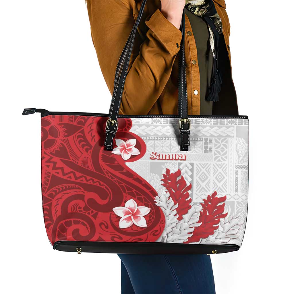 Samoa Teuila 2024 Leather Tote Bag Samoan Siapo Pattern Red Version LT05 - Polynesian Pride