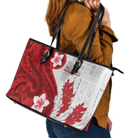 Samoa Teuila 2024 Leather Tote Bag Samoan Siapo Pattern Red Version LT05 - Polynesian Pride