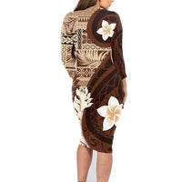 Samoa Teuila 2024 Family Matching Long Sleeve Bodycon Dress and Hawaiian Shirt Samoan Siapo Pattern Brown Version