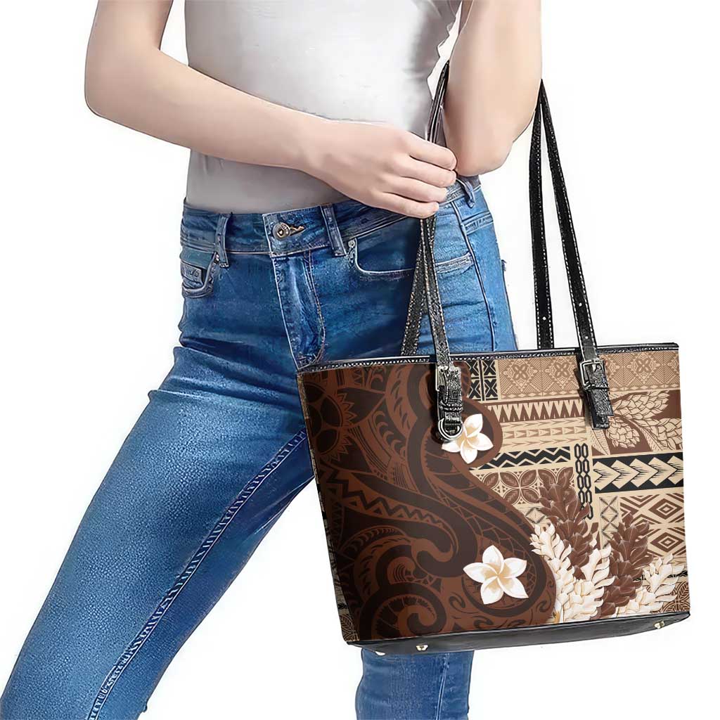 Samoa Teuila 2024 Leather Tote Bag Samoan Siapo Pattern Brown Version LT05 - Polynesian Pride