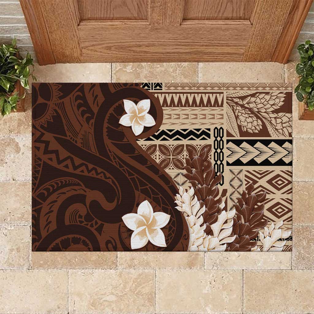 Samoa Teuila 2024 Rubber Doormat Samoan Siapo Pattern Brown Version LT05 Brown - Polynesian Pride