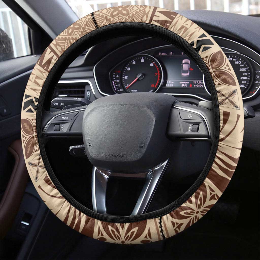 Samoa Teuila 2024 Steering Wheel Cover Samoan Siapo Pattern Brown Version LT05 - Polynesian Pride