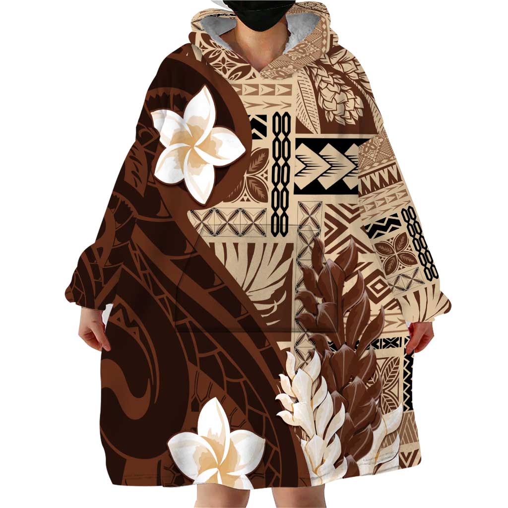 Samoa Teuila 2024 Wearable Blanket Hoodie Samoan Siapo Pattern Brown Version
