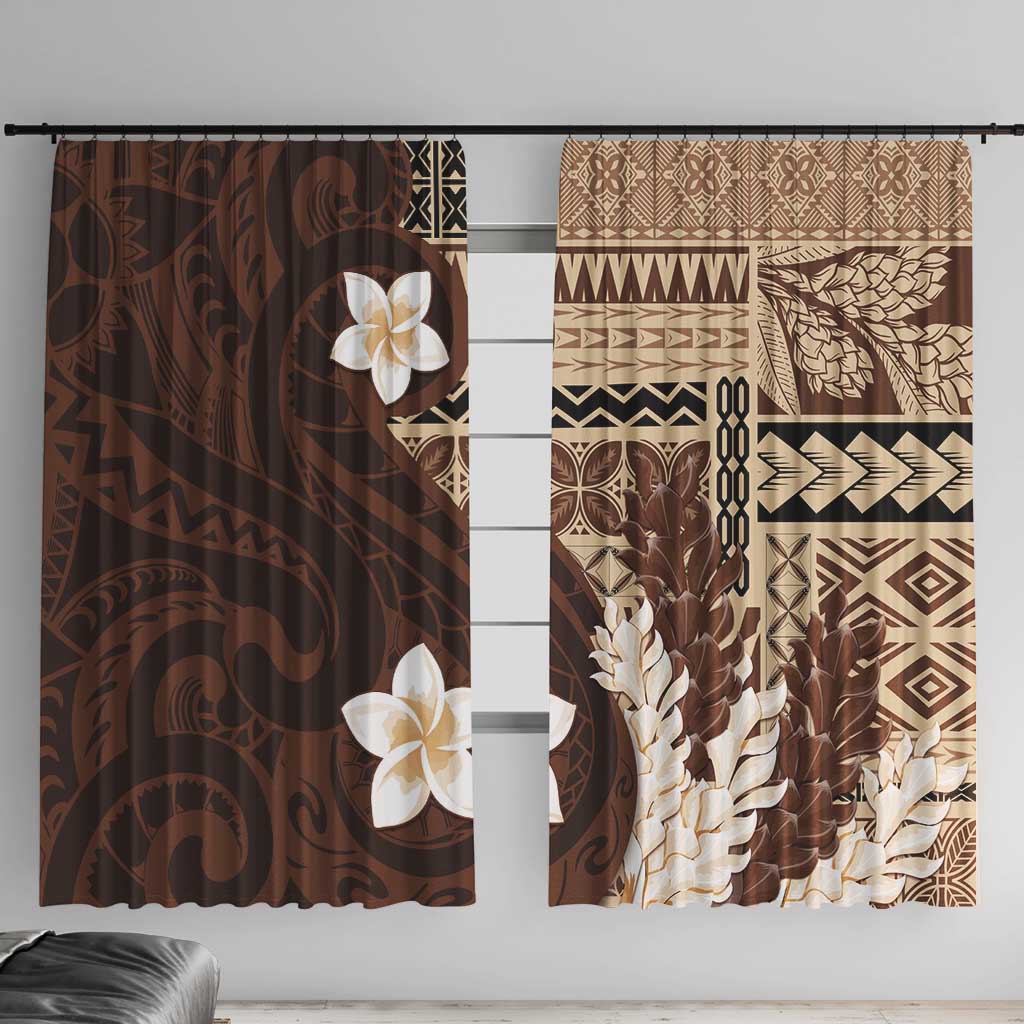 Samoa Teuila 2024 Window Curtain Samoan Siapo Pattern Brown Version LT05 With Hooks Brown - Polynesian Pride