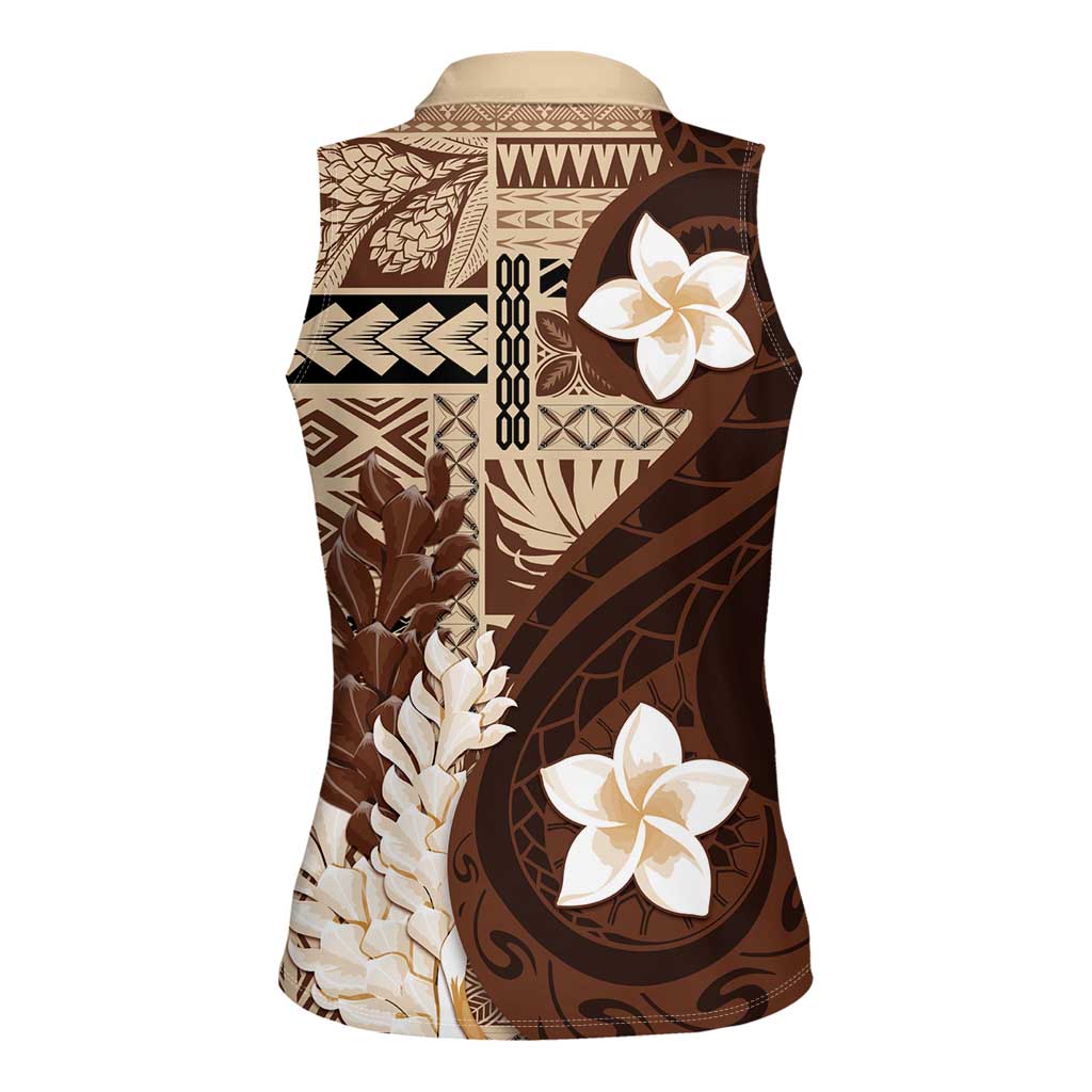 Samoa Teuila 2024 Women Sleeveless Polo Shirt Samoan Siapo Pattern Brown Version