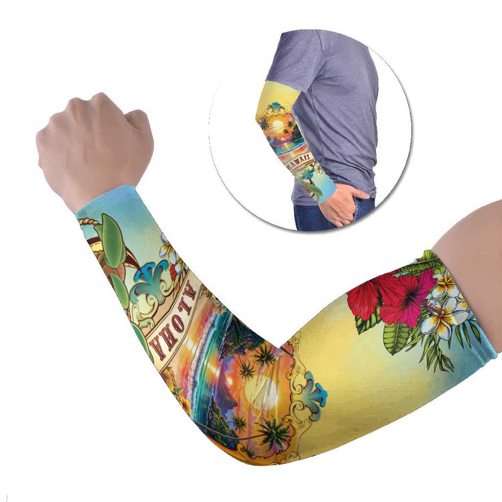 Aloha Hawaii Turtle Arm Sleeves Retro Style LT05 Set of 2 Beige - Polynesian Pride