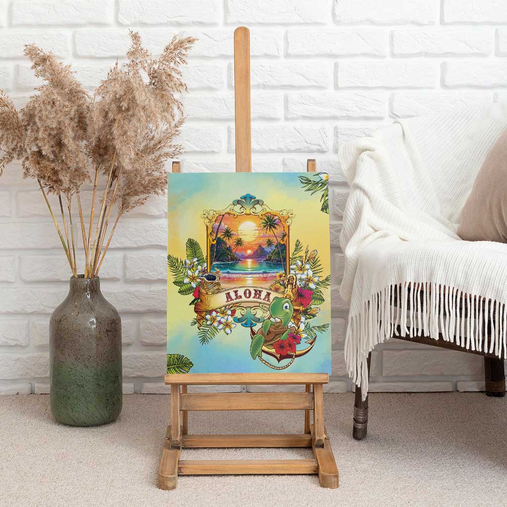 Aloha Hawaii Turtle Canvas Wall Art Retro Style - Polynesian Pride