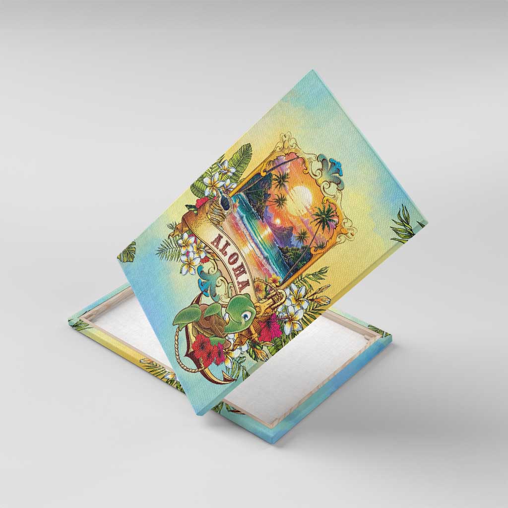 Aloha Hawaii Turtle Canvas Wall Art Retro Style - Polynesian Pride