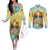 Aloha Hawaii Turtle Couples Matching Off The Shoulder Long Sleeve Dress and Long Sleeve Button Shirt Retro Style - Polynesian Pride
