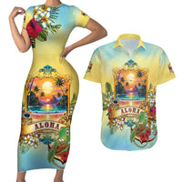 Aloha Hawaii Turtle Couples Matching Short Sleeve Bodycon Dress and Hawaiian Shirt Retro Style LT05 Beige - Polynesian Pride