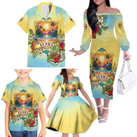 Aloha Hawaii Turtle Family Matching Off The Shoulder Long Sleeve Dress and Hawaiian Shirt Retro Style - Polynesian Pride