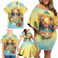 Aloha Hawaii Turtle Family Matching Off Shoulder Short Dress and Hawaiian Shirt Retro Style - Polynesian Pride