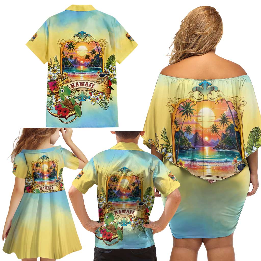 Aloha Hawaii Turtle Family Matching Off Shoulder Short Dress and Hawaiian Shirt Retro Style - Polynesian Pride