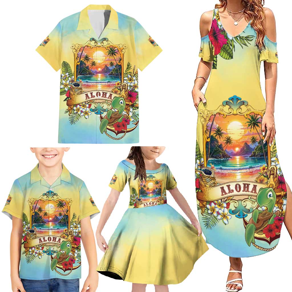 Aloha Hawaii Turtle Family Matching Summer Maxi Dress and Hawaiian Shirt Retro Style - Polynesian Pride