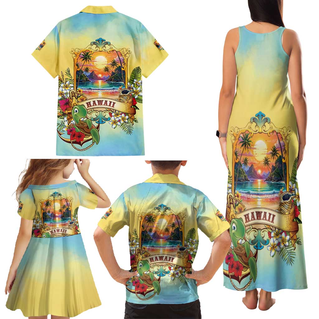 Aloha Hawaii Turtle Family Matching Tank Maxi Dress and Hawaiian Shirt Retro Style - Polynesian Pride