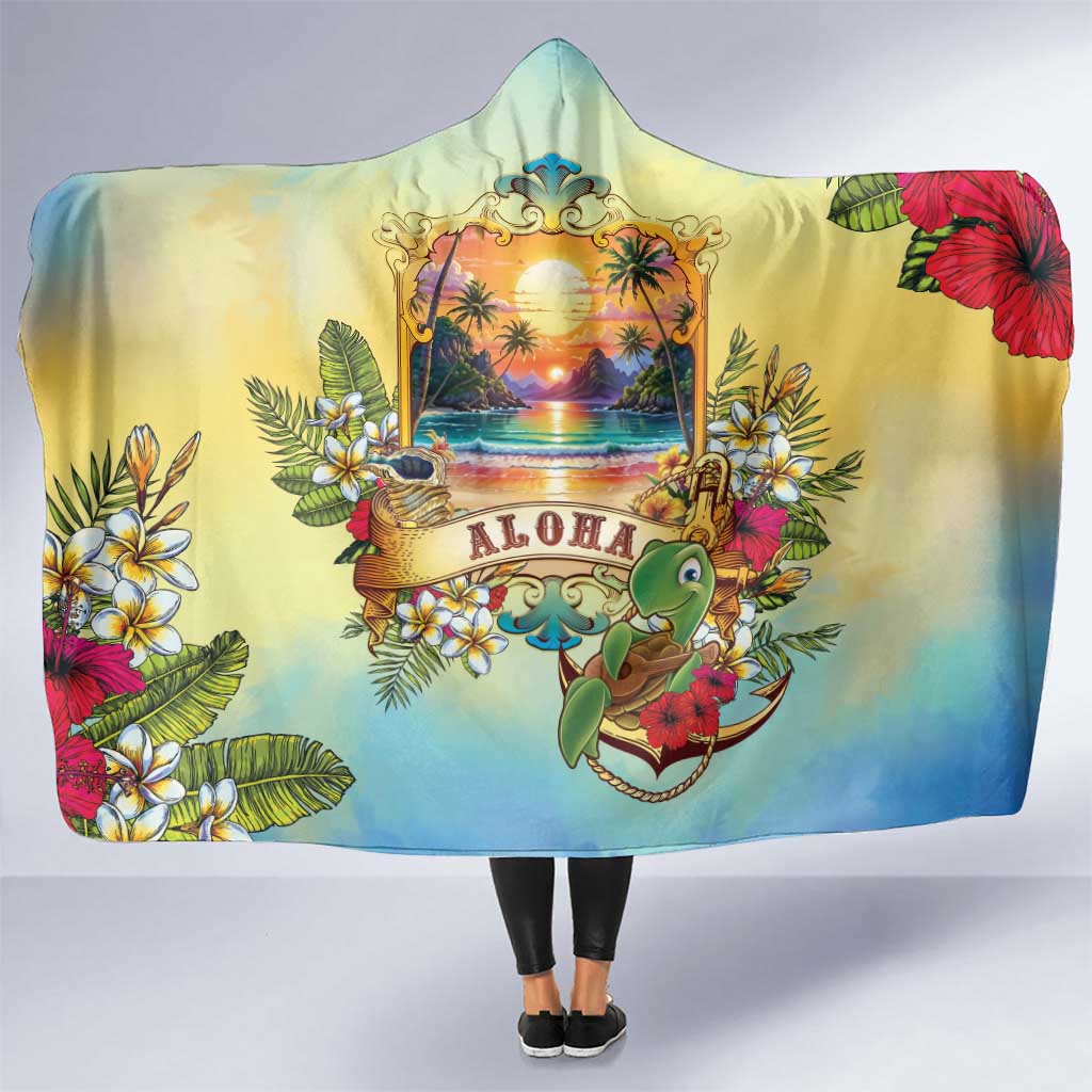 Aloha Hawaii Turtle Hooded Blanket Retro Style LT05 One Size Beige - Polynesian Pride