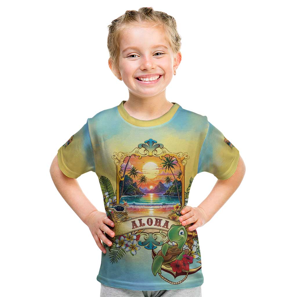 Aloha Hawaii Turtle Kid T Shirt Retro Style LT05 Beige - Polynesian Pride