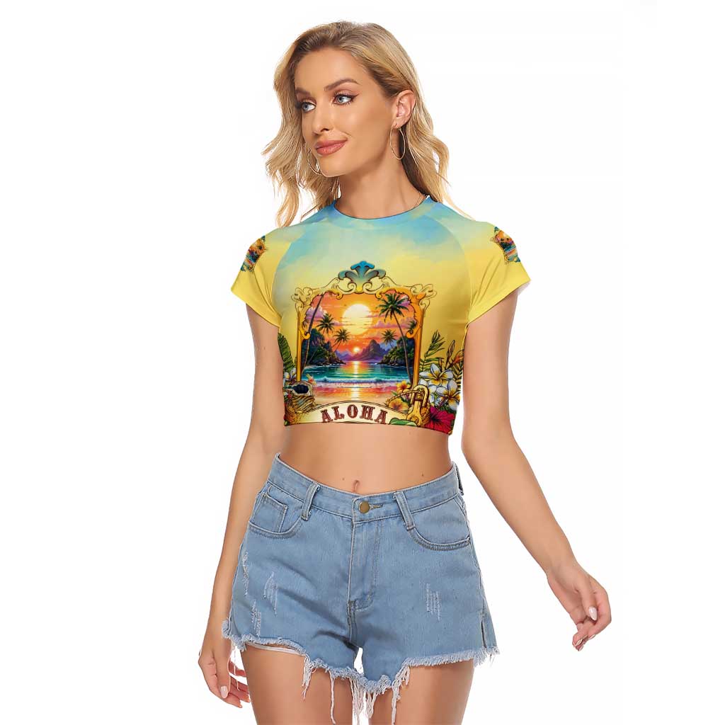 Aloha Hawaii Turtle Raglan Cropped T Shirt Retro Style LT05 Female Beige - Polynesian Pride