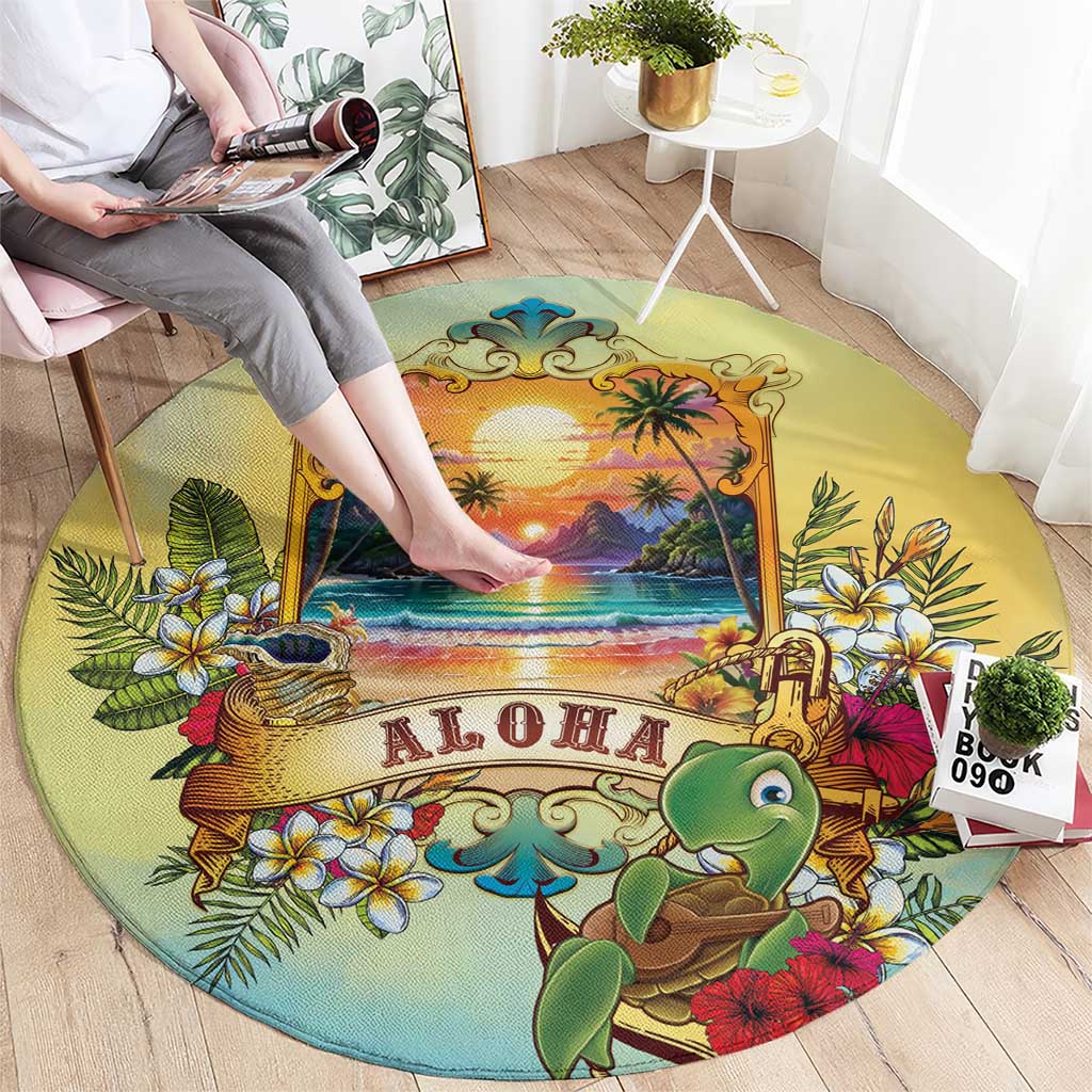 Aloha Hawaii Turtle Round Carpet Retro Style - Polynesian Pride