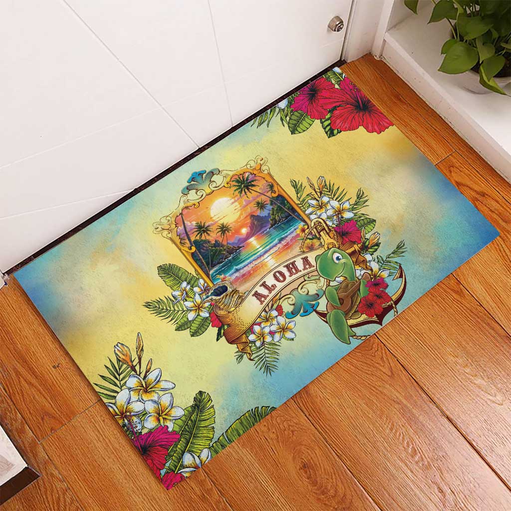 Aloha Hawaii Turtle Rubber Doormat Retro Style - Polynesian Pride