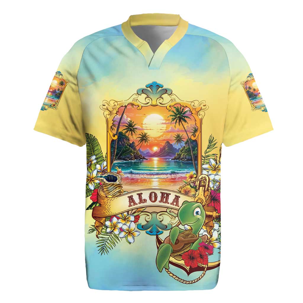 Aloha Hawaii Turtle Rugby Jersey Retro Style - Polynesian Pride