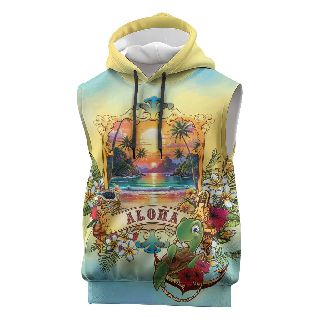 Aloha Hawaii Turtle Sleeveless Hoodie Retro Style LT05 Beige - Polynesian Pride