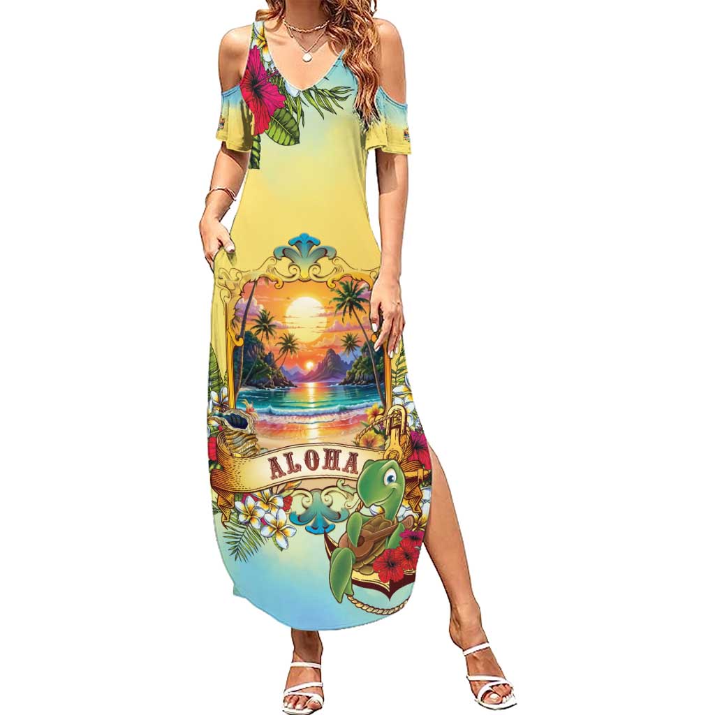 Aloha Hawaii Turtle Summer Maxi Dress Retro Style - Polynesian Pride