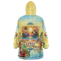 Aloha Hawaii Turtle Wearable Blanket Hoodie Retro Style - Polynesian Pride