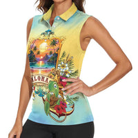 Aloha Hawaii Turtle Women Sleeveless Polo Shirt Retro Style - Polynesian Pride