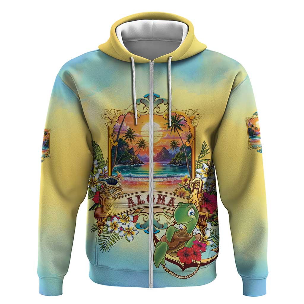 Aloha Hawaii Turtle Zip Hoodie Retro Style - Polynesian Pride