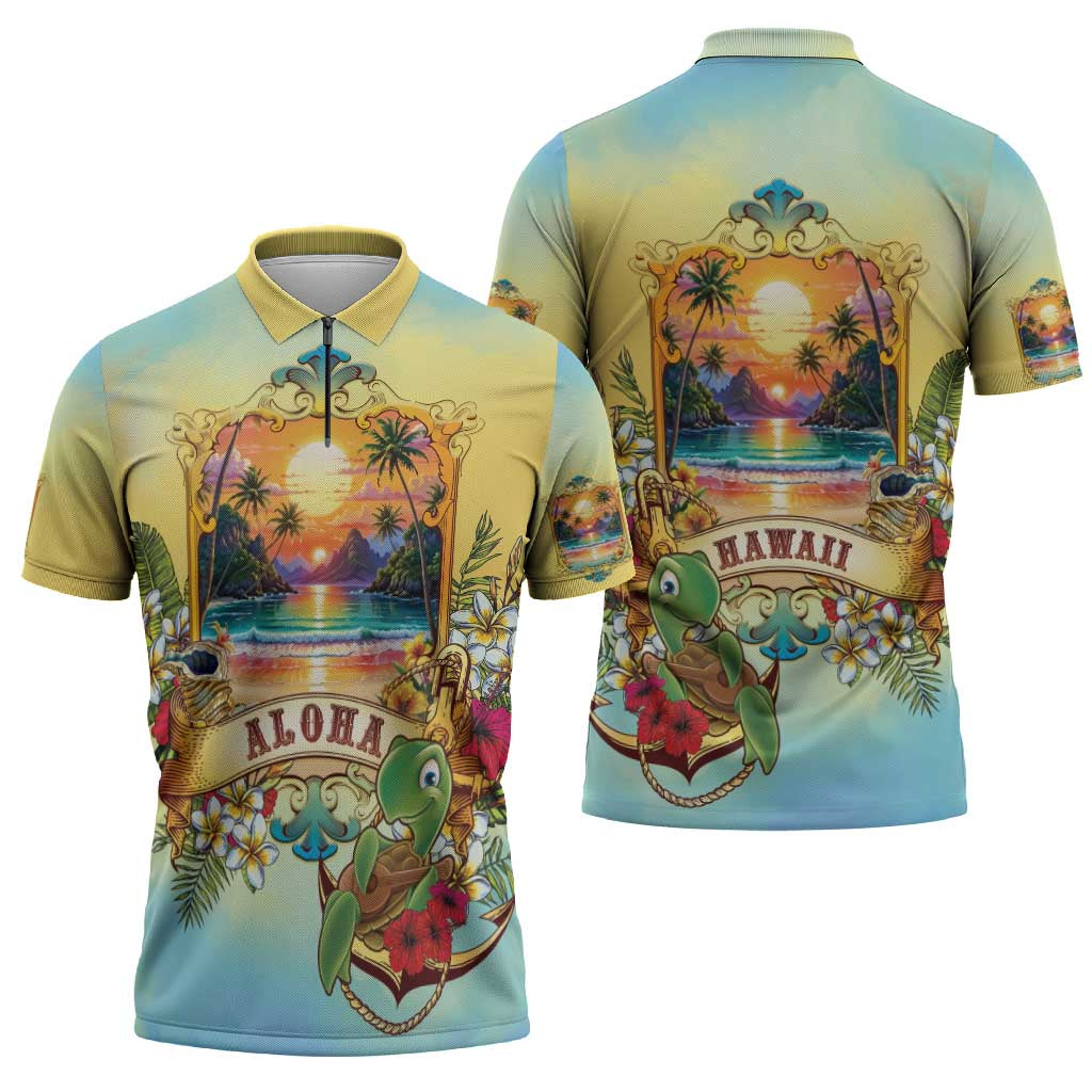 Aloha Hawaii Turtle Zipper Polo Shirt Retro Style - Polynesian Pride