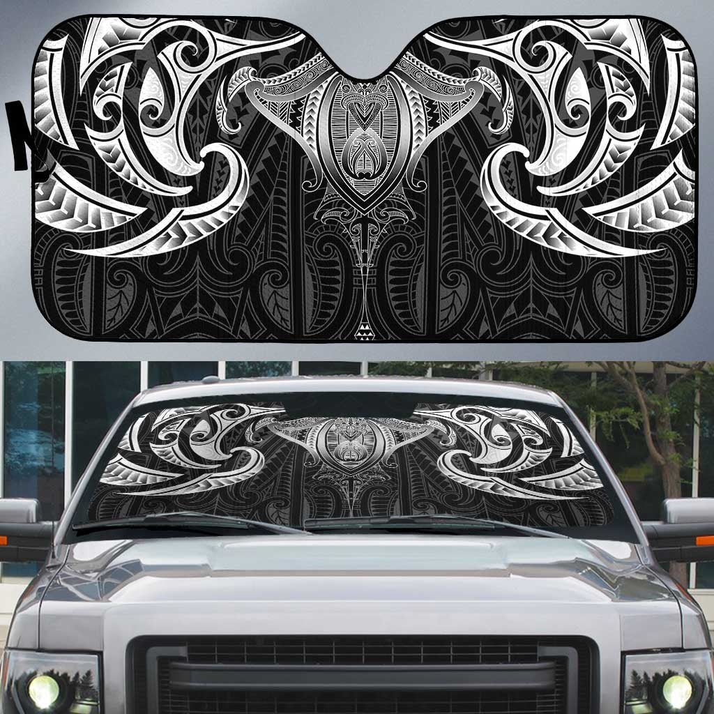 New Zealand Aotearoa Auto Sun Shade Maori Manta Ray Moko Black - Polynesian Pride
