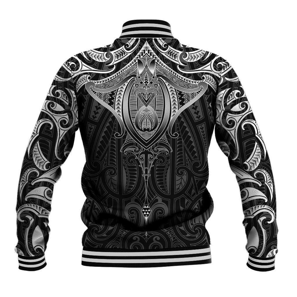 New Zealand Aotearoa Baseball Jacket Maori Manta Ray Moko Black LT05 - Polynesian Pride